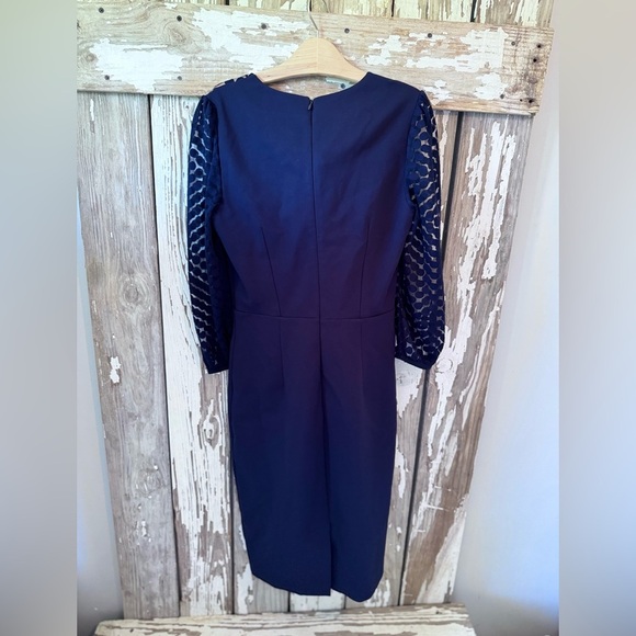 BODEN Electra Ponte Knit Midi Dress Navy Blue Polka Dot Semi Sheer Upper size 8 - Picture 10 of 11